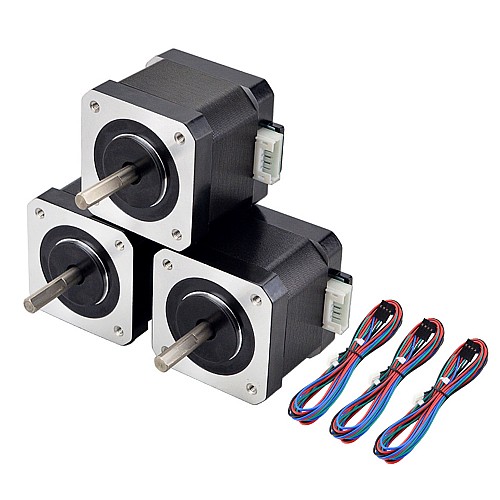 3 adet Nema 17 Bipolar 45Ncm (63,74oz.in) 1,5A 42x42x39mm 4 Kablo 1m Pin Konnektörlü