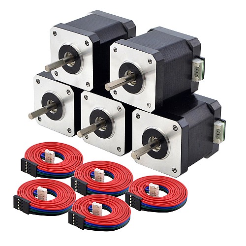 5 adet E Serisi Nema 17 Bipolar 55Ncm (77,88oz.in) 2A 42x42x48mm 4 Kablo, 1m Kablo ve Konnektör