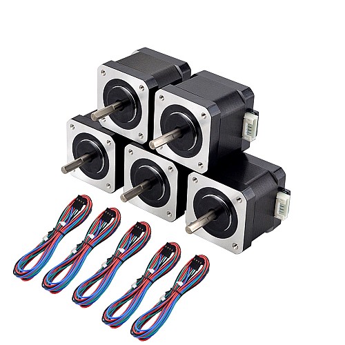 5 adet Nema 17 Bipolar 45Ncm (63,74oz.in) 1,5A 42x42x39mm 4 Kablo 1m Pin Konnektörlü